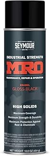 Seymour 620-1415 MRO High Solids Spray Paint, Gloss Black, 16 oz | High-solids industrial coating resists rust, oil, gas, and chemicals; covers 18 sq ft per can, heat safe to 300F.