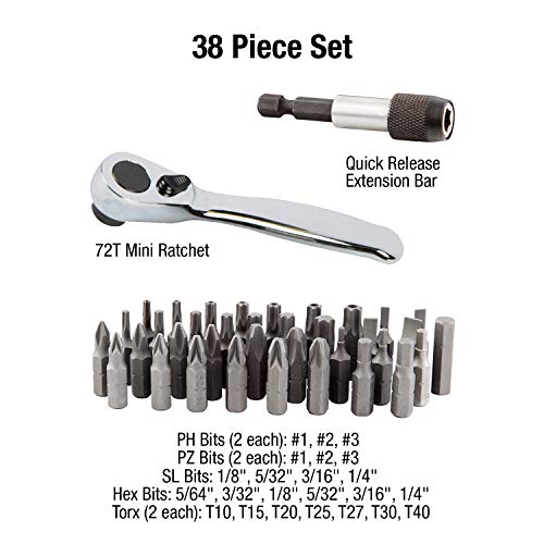Sunex Tools 38 Piece / Bit Set with Mini Ratchet / Silver ESD Tool Sets