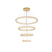 Bowen LED Chandelier Satin Gold by Lighting Design – Iron and Crystal, Satin Gold, Model 3800G41SG