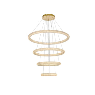 Bowen LED Chandelier Satin Gold by Lighting Design – Iron and Crystal, Satin Gold, Model 3800G41SG