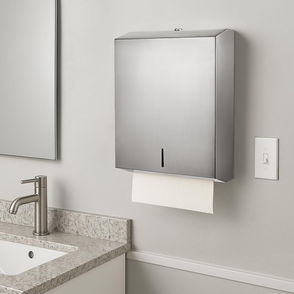 Wall Mount Paper Towel Dispenser 8 Count Large Capacity Stainless Steel Hand Towel Holder Commercial Dispenser Holds 400 Towels by Stock Your Home – Metal, Model SYH-4230-Case