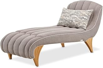 Michael Amini St. Charles Gray Chaise Lounge Chair with Stratus Chenille Upholstery, Solid Poplar and Rubberwood Frame, Comfortable Wood Construction for Living Room Seating