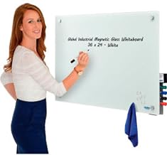 Global Industrial 36" W x 24" H Magnetic Glass Whiteboard, Frameless, White