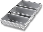 Chicago Metallic Bread Pan Set, 3-pan, 9-23/32" x 17-3/4" x 2-3/4" overall | 3-pan, 9-23/32" x 17-3/4" x 2-3/4" overall, (3) 9" x 4-1/2" strapped pans, folded construction, wire in rim, band over wire