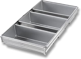 Chicago Metallic Bread Pan Set, 3-pan, 9-23/32" x 17-3/4" x 2-3/4" overall | 3-pan, 9-23/32" x 17-3/4" x 2-3/4" overall, (3) 9" x 4-1/2" strapped pans, folded construction, wire in rim, band over wire