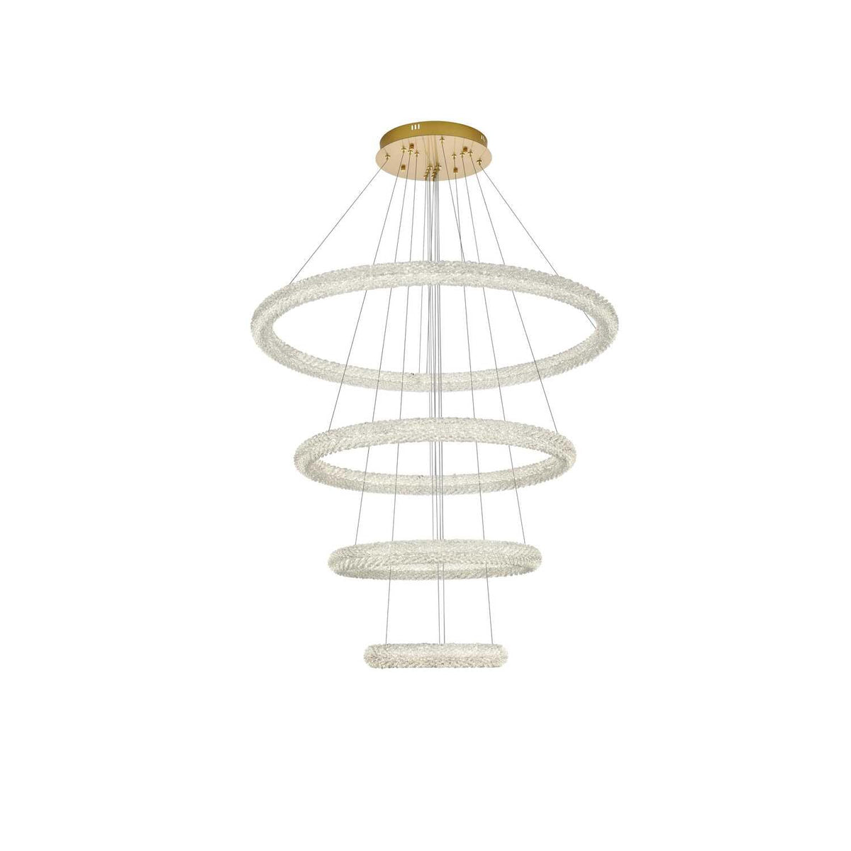 Bowen LED Chandelier Satin Gold by Lighting Design – Iron and Crystal, Satin Gold, Model 3800G41SG