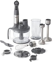 Dash Chef Series Deluxe Immersion Hand Blender Set, 5 Speed, 330W with Food Processor, Whisk, Masher & Dough Hook Attachments, Stainless Steel Blades for Soups, Sauces, Smoothies & Purées - Cool Grey