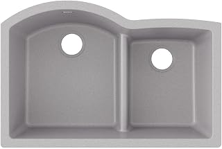 Elkay Quartz Classic ELGHU3322RGS0 Greystone Offset 60/40 Double Bowl Undermount Sink with Aqua Divide