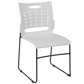HERCULES Series 881 lb. Capacity White Sled Base Stack Chair with Air-Vent Back by Flash Furniture – Set of 1, Alloy Steel, White, Model RUT-2-WH-GG