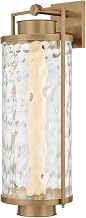 Troy Lighting Haddock Outdoor Wall Lantern | Patina Brass Solid Brass Frame | Hammered Water Glass Panel | Integrated LED Wet Rated Exterior Light | 10.5" W x 28" H | B4628-PBR
