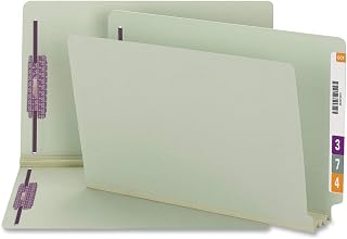 SMEAD 37725, End Tab 3 Inch Expansion Pressboard File Folders with 2 Safe Shield Coated Fasteners, Straight Tab, Legal, Gray-Green, 25/Box, Sold As 1 Box
