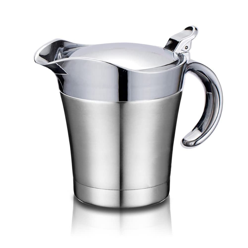 Dikedon Double Wall Gravy Boat, 16 oz Insulated Stainless Steel with Hinged Lid, Silver