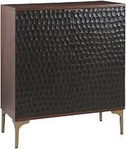 Vallarta Mango Wood Bar Cabinet with Two-Tone Bronze Finish, Home Bar Storage for Bottles and Glassware, Brown