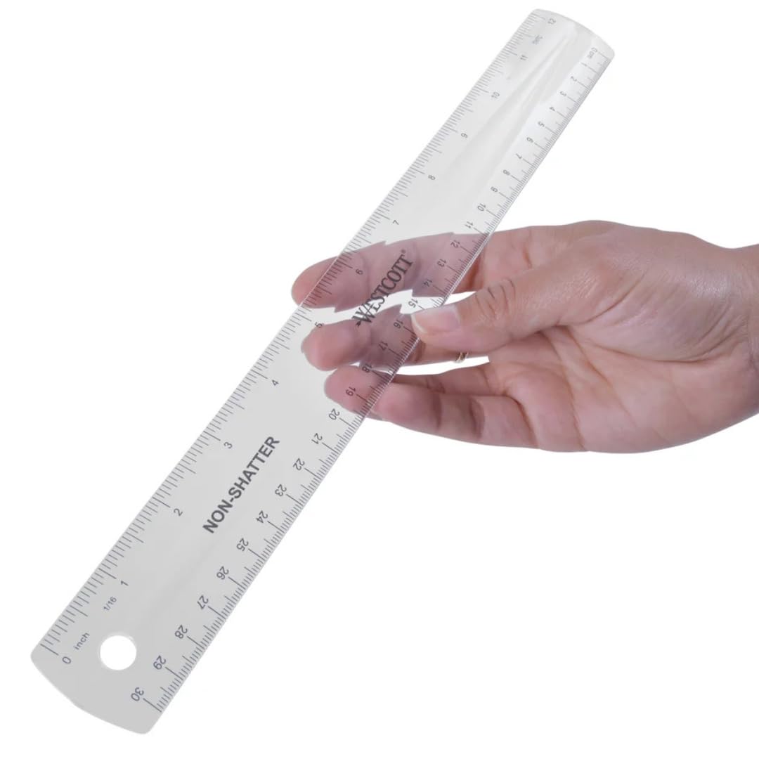 Shatterproof Flexible Ruler by Westcott – 12", Plastic, Clear, Pack of 12, Model 13862