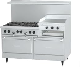 Garland X60-6R24RR Sunfire 60" Gas Restaurant Range with (6) 30,000 BTU Open Burners, 24" Raised Griddle/Broiler & (2) Standard Ovens