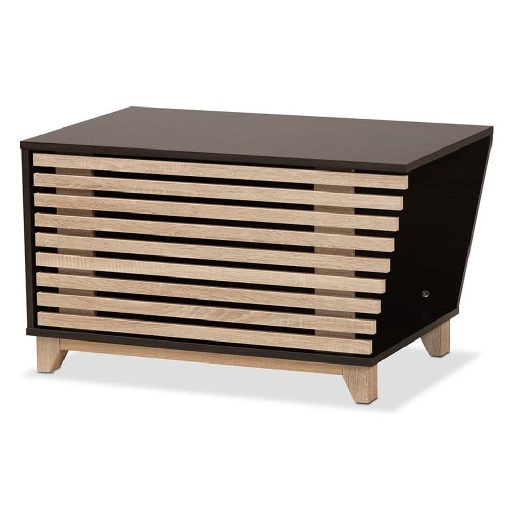 Eckhart Modern and Contemporary Two-Tone Dark Brown and Oak Finished Wood Cat Litter Box Cover House by Baxton Studio – Small, Brown, Model 194-21003-11762-CYMX