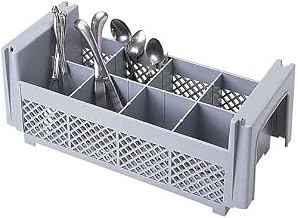 Camrack® Flatware Washing Basket, Half Size, 18" x 7-3/4" x 7-1/4", 4-3/4" max. Height, (8) compartments, no Handles, Soft Gray, 7-1/4-Inch