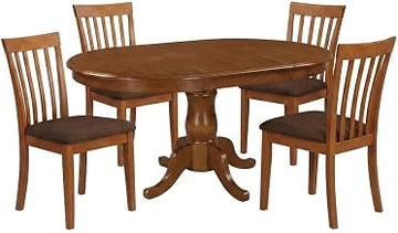 Furnifact Solid Wood Oval Dining Table with Leaf 5 Piece Set, Kitchen Table and Chairs Set with Microfiber Upholstered Dining Room Seats