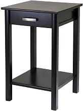 Furnifact Solid-Composite Wood End Table with Drawer and Open Shelf, Side Table Nightstand Sofa Table for Living Room Bedroom, Espresso