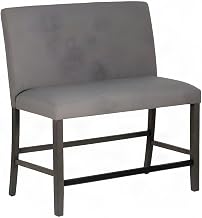 Furnifact Upholstered Counter Height Dining Bench with Back and Nail-Head Trim, Padded Bench Seat for Kitchen Table or Living Room, Grey