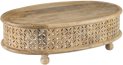 Furnifact Brown Oval Coffee Table with Mango Wood Finish, Stained Surface, Spacious 42-Inch Width, Durable Frame, Perfect for Living Room Decor