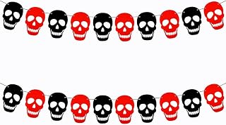 SaktopDeco 2 Pack Black Red Skull Banner Felt Skull Garland Halloween Banner for DIY Gothic Decorations Halloween Home Decor