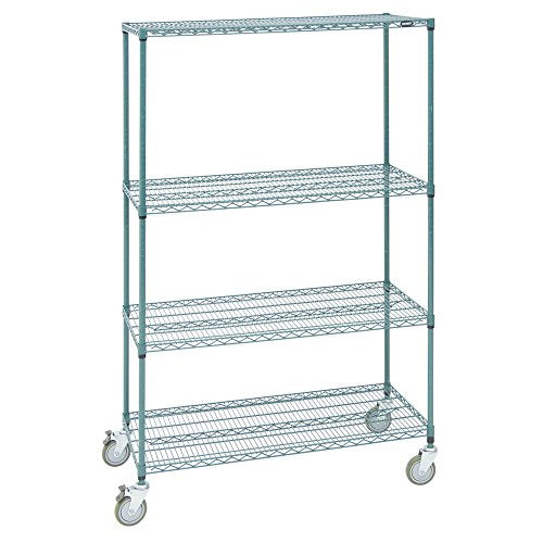 4-Shelf Green Epoxy Mobile Wire Shelving - 48" L x 24" W x 78" H by HUBERT – 24" x 48" x 78", Wire, Green