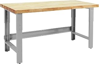 Table & Workbench with 1.75" Thick Hardwoord Butcherblock Top, 30"-36" Height Adjustable, 24" D x 48" - By BenchPro