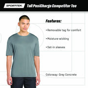 Unisex Tall PosiCharge Competitor Tee by SPORT-TEK – X-Large Tall, Deep Red, Model TST350