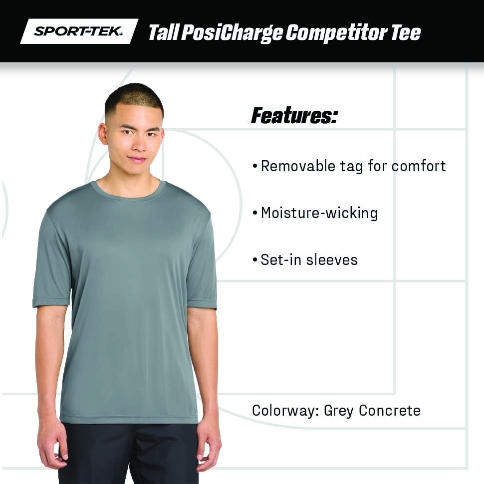Unisex Tall PosiCharge Competitor Tee by SPORT-TEK – X-Large Tall, Deep Red, Model TST350