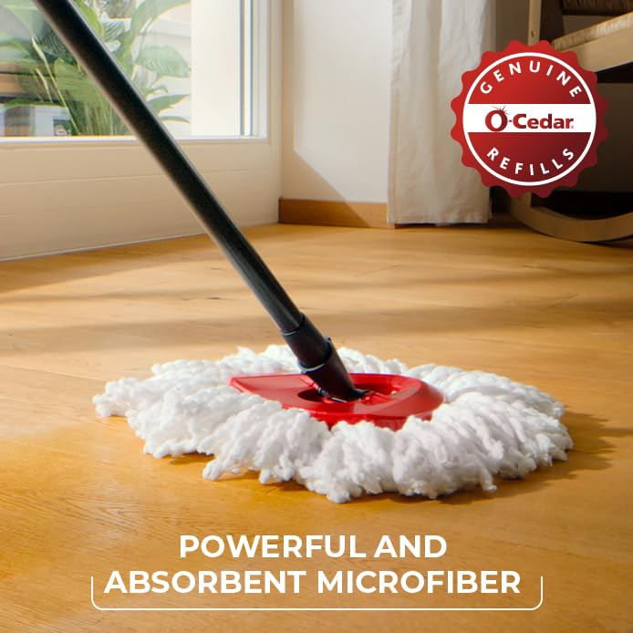 System Easy Wring Spin Mop & Bucket with 3 Extra Refills by O-Cedar – EasyWring + 3 Refills, Microfiber, Plastic, Stainless Steel, Red / Gray, Model 041785998793