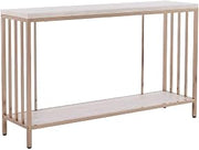Furnifact Metal Console Table with Faux Stone Veneer Top and Open Shelf, Art Deco Sofa Table for Entryway, Hallway, Bedroom or Living Room