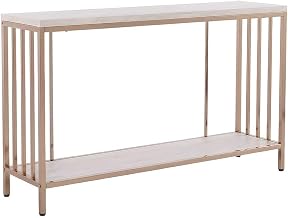 Furnifact Metal Console Table with Faux Stone Veneer Top and Open Shelf, Art Deco Sofa Table for Entryway, Hallway, Bedroom or Living Room