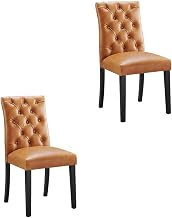Furnifact Vinyl-Upholstered Dining Chair Set of 2, Upholstered Kitchen Chairs for Dining Table and Dining Room, Tan