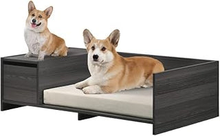 Esme Ash Gray 47" Wide Wood Dog Bed Frame with Cushion and Side Storage Compartment