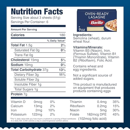 Barilla Durum Wheat / 9 Ounce (Pack of 4) / 1 Lasagna