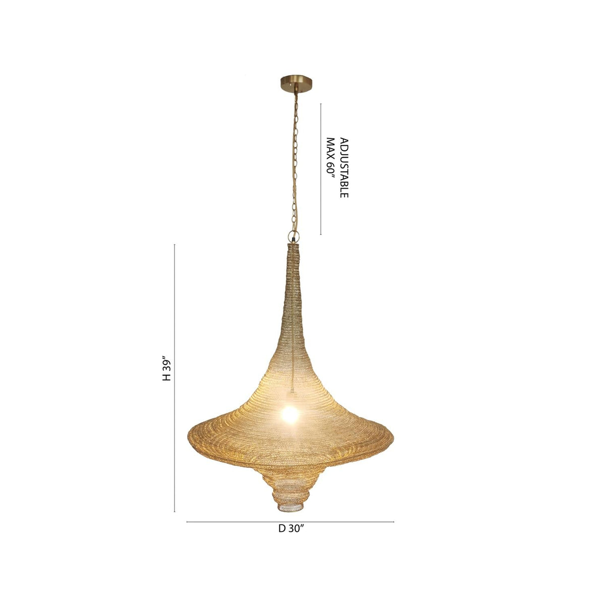 Gold Chain Basket Light - D30'' Industrial Pendant Light Fixture 39" H by Design Living – 39 H, Model AC03C30GD