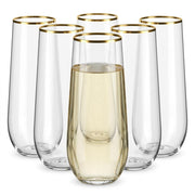 Glownary Coupe Dynasty Clear Plastic Stemless Champagne Flute with Gold Rim – 9 oz, PET Material, 5.5 Inch Height, BPA Free, 64 per Case