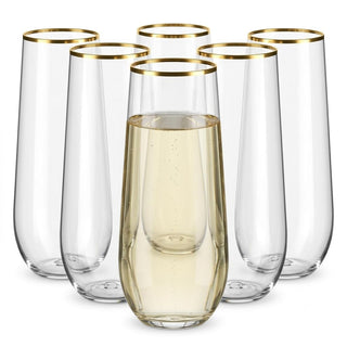 Glownary Coupe Dynasty Clear Plastic Stemless Champagne Flute with Gold Rim – 9 oz, PET Material, 5.5 Inch Height, BPA Free, 64 per Case