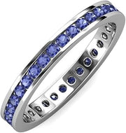 Round Iolite Channel Set Womens Eternity Ring Stackable 14K White Gold