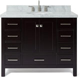 ARIEL Cambridge 42-inch Bathroom Vanity with Sink,Solid Wood, 1.5-inch Italian Carrara Marble Countertop & Backsplash, Single Oval Porcelain Sink, 2 Soft Closing Doors, 5 Dovetail Drawers, Espresso