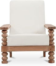 Ingrid Accent Chair, Solid Acacia Frame, Turned Legs, Polyester Upholstery, High Back, Off White