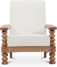 Ingrid Accent Chair, Solid Acacia Frame, Turned Legs, Polyester Upholstery, High Back, Off White