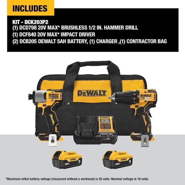 20V MAX 2-Tool Hammer Drill and Impact Combo Kit () by DEWALT – Pack of 6, Model DCK203P2
