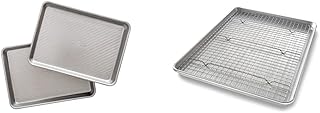 USA Pan Nonstick Quarter Sheet Pan Set of 2 and Half Sheet Baking Pan and Bakeable Nonstick Cooling Rack Set