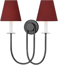Hudson Valley Lighting Midtown 2-Light Wall Sconce | Old Bronze with Garnet Linen Shades | Curved Arm Traditional-Modern Wall Light for Living Room or Hallway | 4082-OB