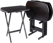 Furnifact Brown Snack Table Set, Modern Style, Oversized Oblong Design, 5-Pieces, Plastic Top, Durable Frame, for Living Room or Kitchen