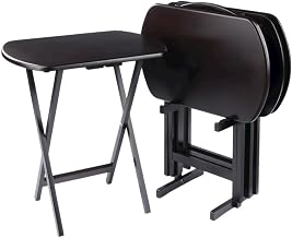 Furnifact Brown Snack Table Set, Modern Style, Oversized Oblong Design, 5-Pieces, Plastic Top, Durable Frame, for Living Room or Kitchen