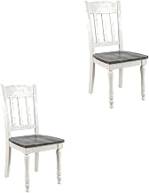Starlight Canyon Home Pine Wood Slatback Dining Chairs Set of 2, Distressed-Finish Farmhouse Kitchen Table Chairs for Dining Room, Vintage White