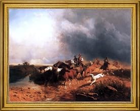 Art Oyster Andres Marko Italian Landscape with Galoping Horses - 21" x 28" Premium Canvas Print with Gold Frame
